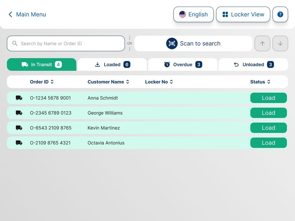 See everything at a glance. Orders and statuses are clearly organized, giving your team complete visibility across all parcel locker operations.